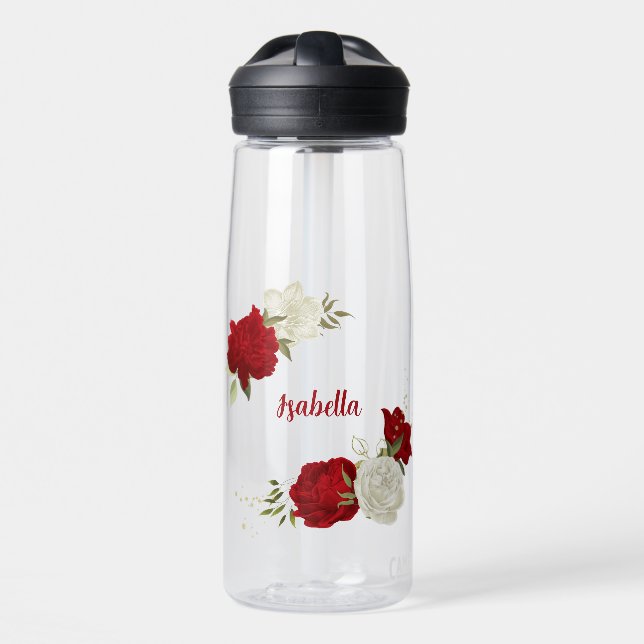 Botella De Agua Verdor floral rojo blanco (Delante)