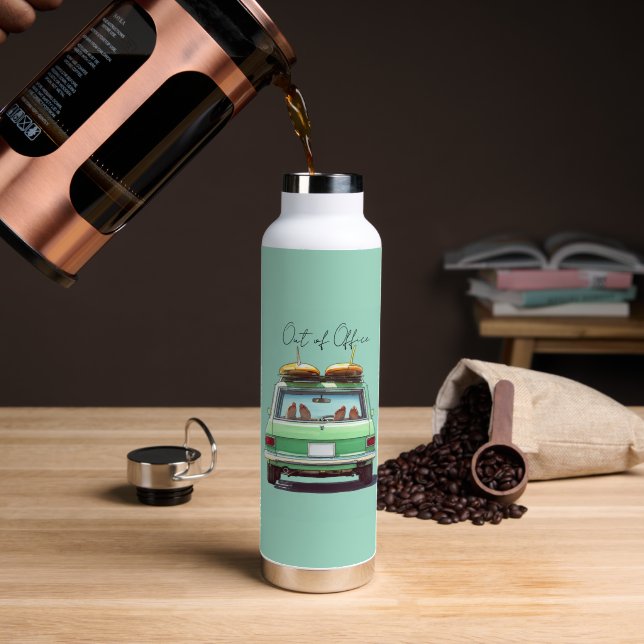 Botella De Agua Viaje en Surf Wagon – Auto de Playa Retro (Café (girado))