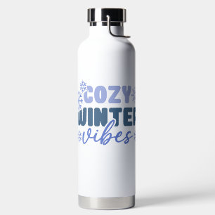 Botella De Agua Vibes de invierno acogedoras - Tipografía de copo