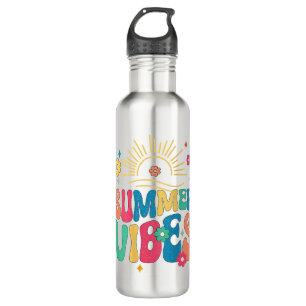 Botella De Agua Vibes de verano retro Groovy girasol Hola verano V