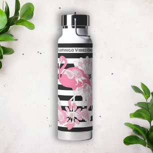 Botella De Agua Vibraciones de Flamenco Rosa Solo Rayas Negras y B