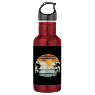 Botella De Agua Vibraciones Veraniegas de Sol Palmeras Playa Retro