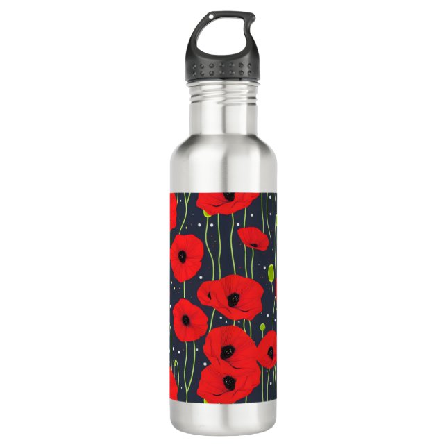 Botella De Agua Vibrant Modern Red Poppies Pattern Art (Anverso)