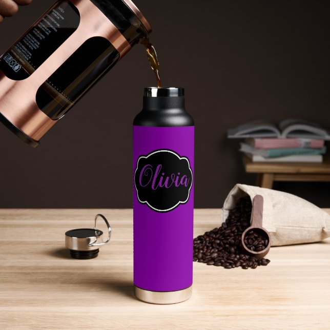Botella De Agua Vibrante, audaz Fuchsia Purple Personalizada (Café)