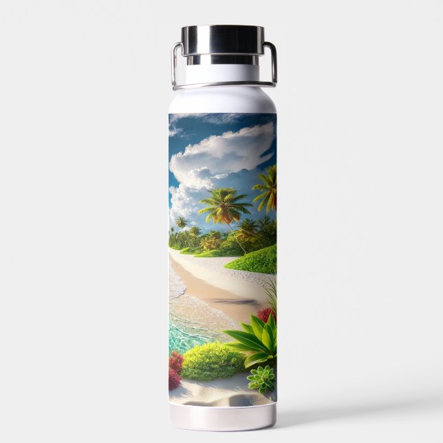 Botella De Agua Vibrante playa tropical azul (Atrás)