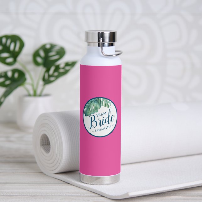 Botella De Agua Vibrante rosa y blanco personalizado (Yoga)
