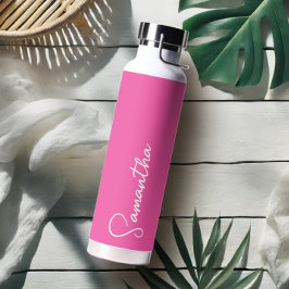 Botella De Agua Vibrante rosa y blanco personalizado