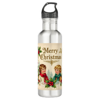 Botella De Agua Victorian children Merry Christmas vintage