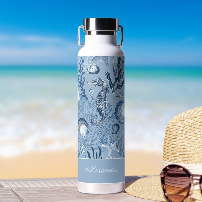 Botella De Agua Vida personalizada en el océano azul de playa (Subido por el creador)