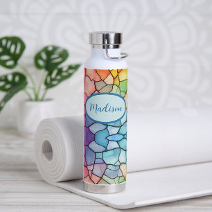 Botella De Agua Vidrio templado luce alcohol arcoiris y tinta