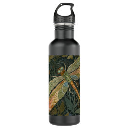 Botella De Agua Vintage art nouveau green gold Dragonfly