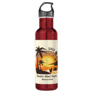 Botella De Agua Vintage Beach Sunset Vacation surf naranja marrón