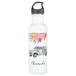 Botella De Agua Vintage Camión de recogida Rustic acuarela