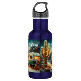 Botella De Agua Vintage Camper Saguaro Cactus Navidades Blue Green