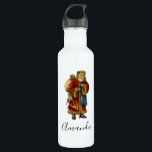 Botella De Agua Vintage Christmas Old World Santa Claus<br><div class="desc">Botella de agua personalizada con un viejo Navidad del Mundo Santa Claus. El clásico santa del viejo mundo, con su famoso abrigo rojo y llevando una bolsa llena de juguetes. Este Santa de la vieja usanza es delgado y tiene un bastón para caminar por la tierra regalando juguetes a todos...</div>