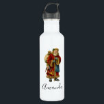 Botella De Agua Vintage Christmas Old World Santa Claus<br><div class="desc">Botella de agua personalizada con un viejo Navidad del Mundo Santa Claus. El clásico santa del viejo mundo, con su famoso abrigo rojo y llevando una bolsa llena de juguetes. Este Santa de la vieja usanza es delgado y tiene un bastón para caminar por la tierra regalando juguetes a todos...</div>