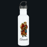 Botella De Agua Vintage Christmas Old World Santa Claus<br><div class="desc">Botella de agua personalizada con un viejo Navidad del Mundo Santa Claus. El clásico santa del viejo mundo, con su famoso abrigo rojo y llevando una bolsa llena de juguetes. Este Santa de la vieja usanza es delgado y tiene un bastón para caminar por la tierra regalando juguetes a todos...</div>