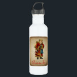 Botella De Agua Vintage Christmas Old World Santa Claus<br><div class="desc">Botella de agua personalizada con un viejo Navidad del Mundo Santa Claus. El clásico santa del viejo mundo, con su famoso abrigo rojo y llevando una bolsa llena de juguetes. Este Santa de la vieja usanza es delgado y tiene un bastón para caminar por la tierra regalando juguetes a todos...</div>