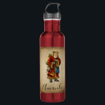 Botella De Agua Vintage Christmas Old World Santa Claus<br><div class="desc">Botella de agua personalizada con un viejo Navidad del Mundo Santa Claus. El clásico santa del viejo mundo, con su famoso abrigo rojo y llevando una bolsa llena de juguetes. Este Santa de la vieja usanza es delgado y tiene un bastón para caminar por la tierra regalando juguetes a todos...</div>