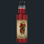 Botella De Agua Vintage Christmas Old World Santa Claus<br><div class="desc">Botella de agua personalizada con un viejo Navidad del Mundo Santa Claus. El clásico santa del viejo mundo, con su famoso abrigo rojo y llevando una bolsa llena de juguetes. Este Santa de la vieja usanza es delgado y tiene un bastón para caminar por la tierra regalando juguetes a todos...</div>