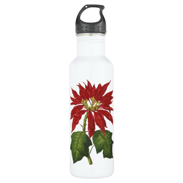Botella De Agua Vintage Christmas, Red Poinsettia WinPlanta (Anverso)