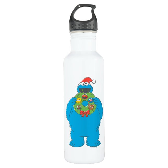 Botella De Agua Vintage Cookie Monster Navidades Wreath (Anverso)
