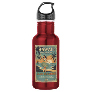 Botella De Agua Vintage hawaiano tierra de alohá escape al paraíso