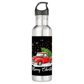 Botella De Agua Vintage Merry Christmas Red Truck Santa Tree Famil