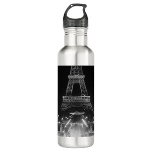 Botella De Agua Vintage Paris Fontains Torre Eiffel noche
