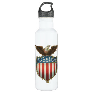 Botella De Agua Vintage patriótico, Eagle calvo con la bandera