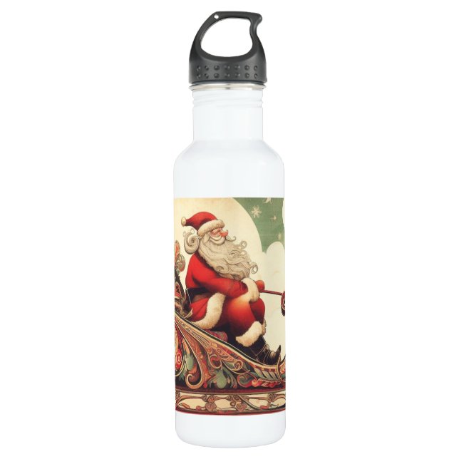 Botella De Agua vintage/whimsical/santa/Navidades (Anverso)