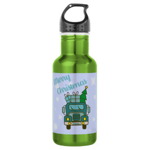 Botella De Agua Vista frontal del camión Santa Feliz Navidad