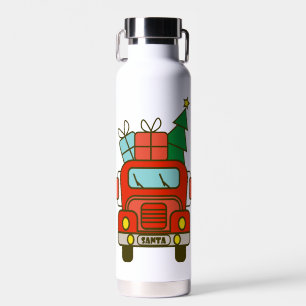 Botella De Agua Vista frontal del camión Santa Feliz Navidad