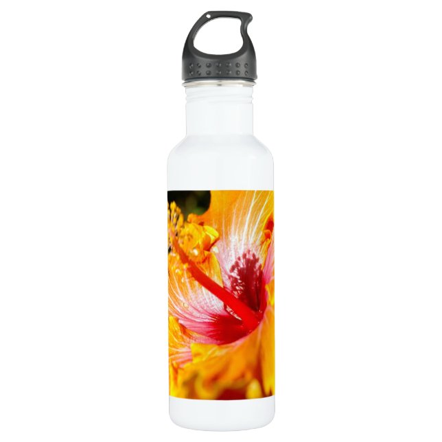 Botella De Agua Vista lateral de naranja Hibiscus (Anverso)