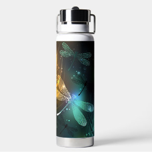 Botella De Agua Vuelo de libélula luminosa verde
