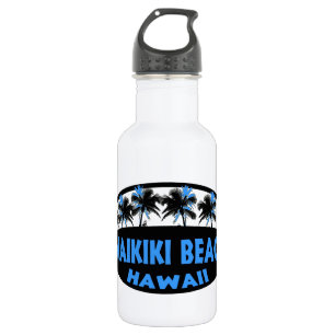 Botella De Agua Waikiki Beach Hawaii palmas negras azules