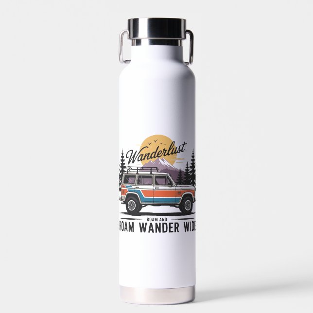 Botella De Agua Wanderlust Camper - Roam y Roam Wander Wide (Delantero)
