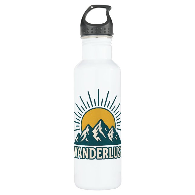 Botella De Agua Wanderlust Retro Teal Mountain Sunrise | Hiking (Anverso)