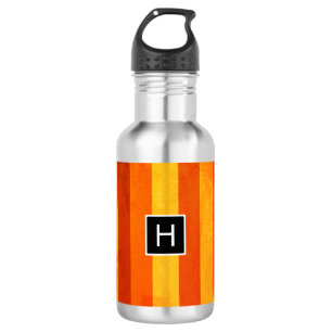 Botella De Agua Warm Weathered Naranja Tiras Rojas Monograma