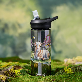Botella De Agua Watercolor Baby Goat with Wildflowers Baby Shower
