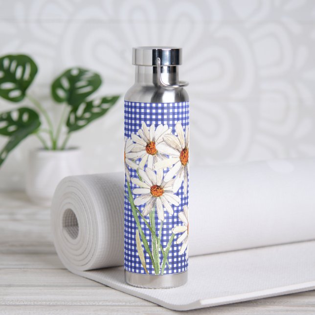 Botella De Agua Watercolor Daisy Bouquet En Gingham (Yoga)
