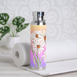 Botella De Agua Watercolor Daisy Bouquet En Gingham