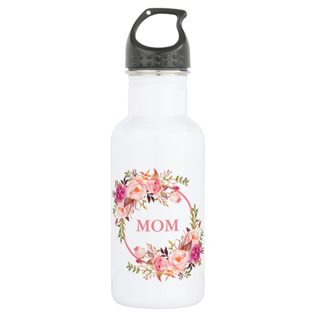 Botella De Agua Watercolor Pink Floral Mom (Anverso)
