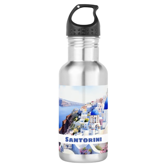 Botella De Agua Watercolor Santorini Oia (Anverso)