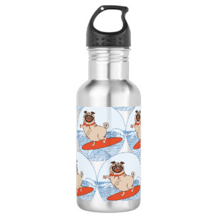 Botella De Agua Wave riding happy pug dog on surfboard  scarf band