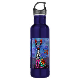 Botella De Agua Whimsical Big-Eyed Funky Abstract Kitty Cat