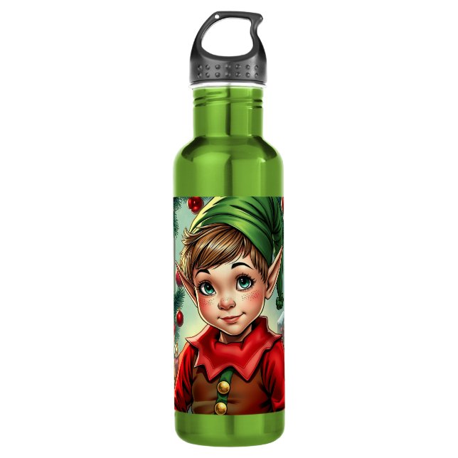 Botella De Agua Whimsical Cartoon Elf | Christmas   (Anverso)
