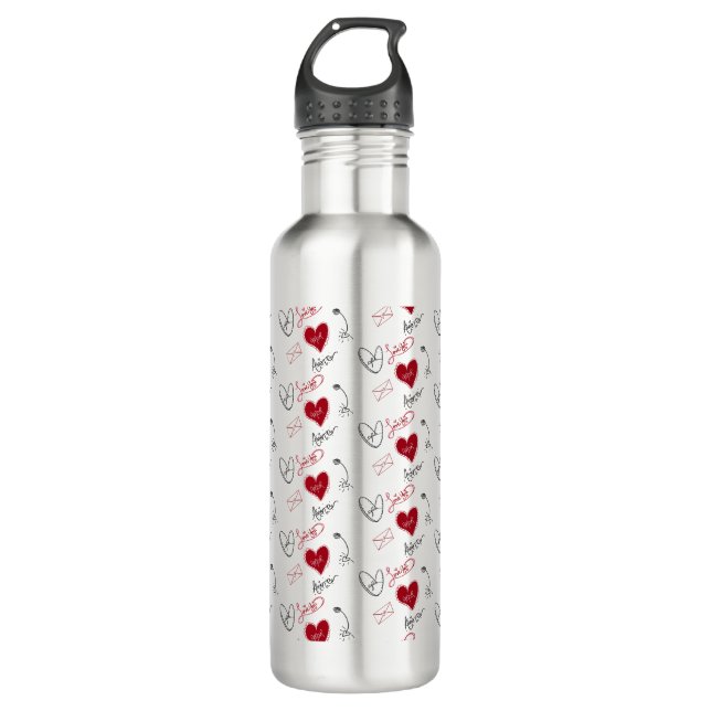 Botella De Agua Whimsical Doodles Hand Drawn Valentines Day  (Anverso)