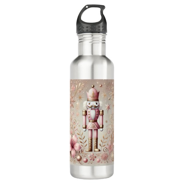 Botella De Agua Whimsical Elegant Pink and Gold Pastel Nutcracker  (Anverso)