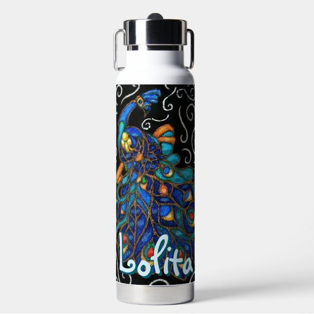 Botella De Agua Whimsical Peacock Chalk Pastel Bird Personalizado (Frente)